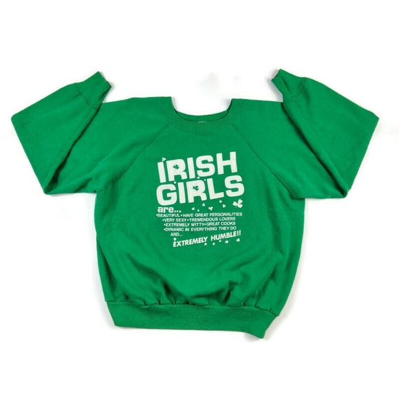 Vtg 80's Woman's Saint Patricks Day "Irish Girls" Front Graphic Pull Over - Picture 1 of 11